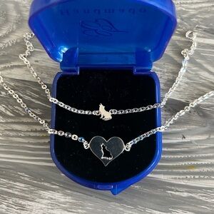 ET Handmado Silver Mother/Daughter Matching Wolf Bracelets.